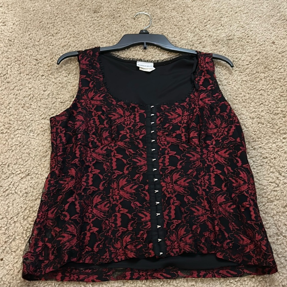 Red and black corset tank top
